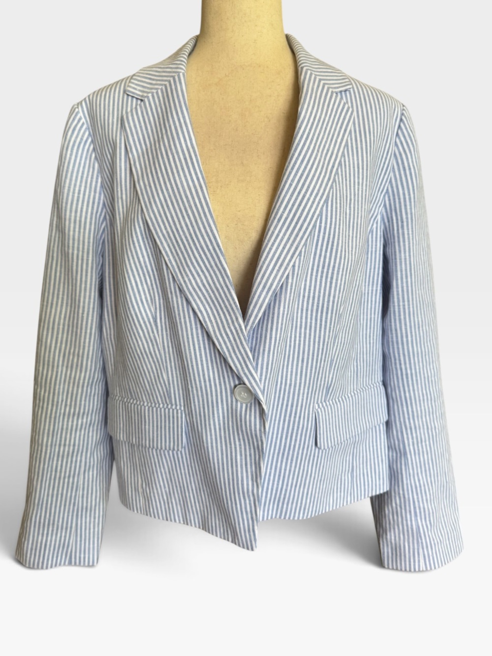 Talbots Light Blue Seersucker Single-Button Blazer